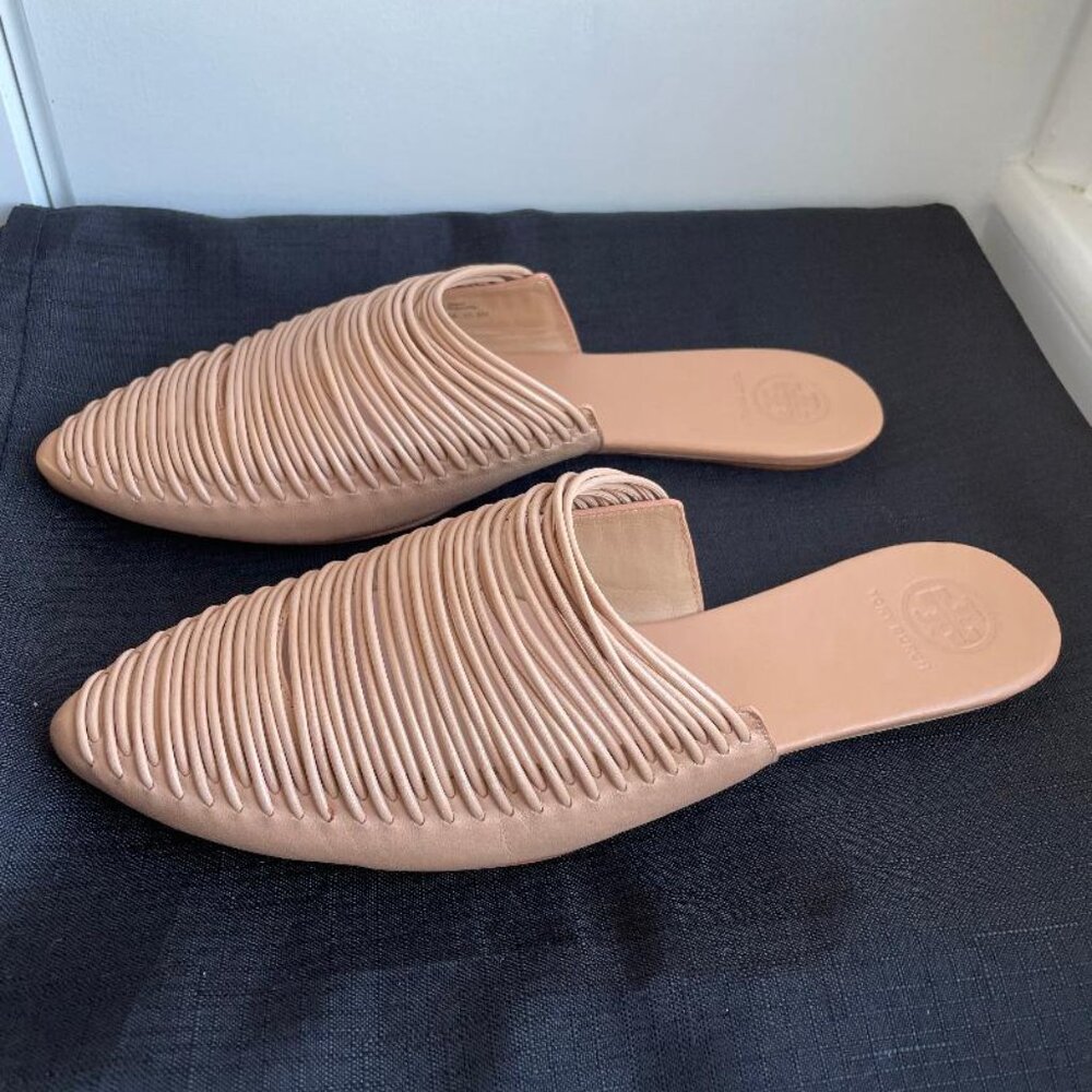 Tory Burch Nude Woven Leather Mule Flats Size 8 | Pointed Toe | Women’s